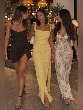 SHEIN Yellow Tie-Shoulder Ribbed Maxi Dress